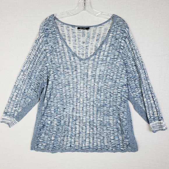 NIC+ZOE pullover Tunic Linen Blend Ribbed Long Sleeve Blue size 1X - Picture 1 of 8